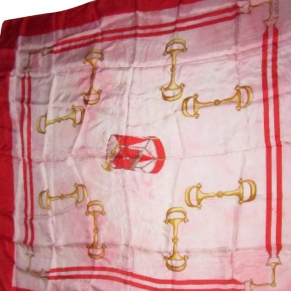 LA-Gucci Red Gold White Horse-bit Equestrian Silk
